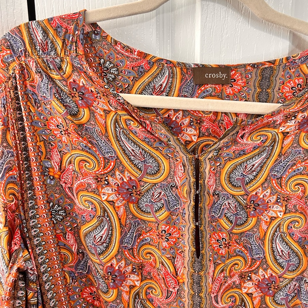 Crosby Women’s Multicolor Paisley Peasant Lightweight Hook and Eye Blouse M - Picture 3 of 6